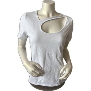 Boston Proper White Short Sleeve Cut Out Neck T-Shirt‎ Womens Large